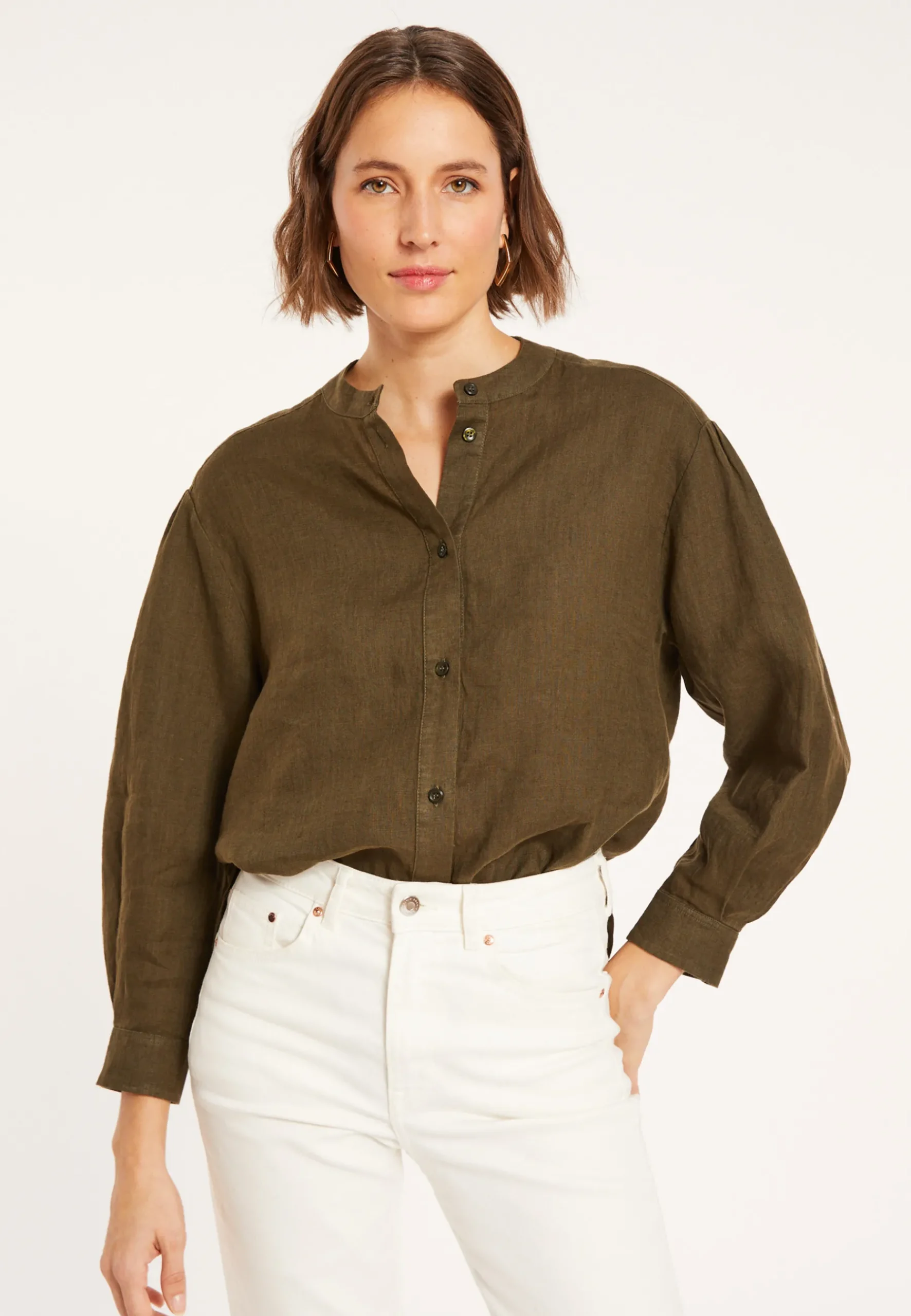 Montagut T-Shirts Et Débardeurs-Blouse en lin col tunisien - Vania 83-Kaki