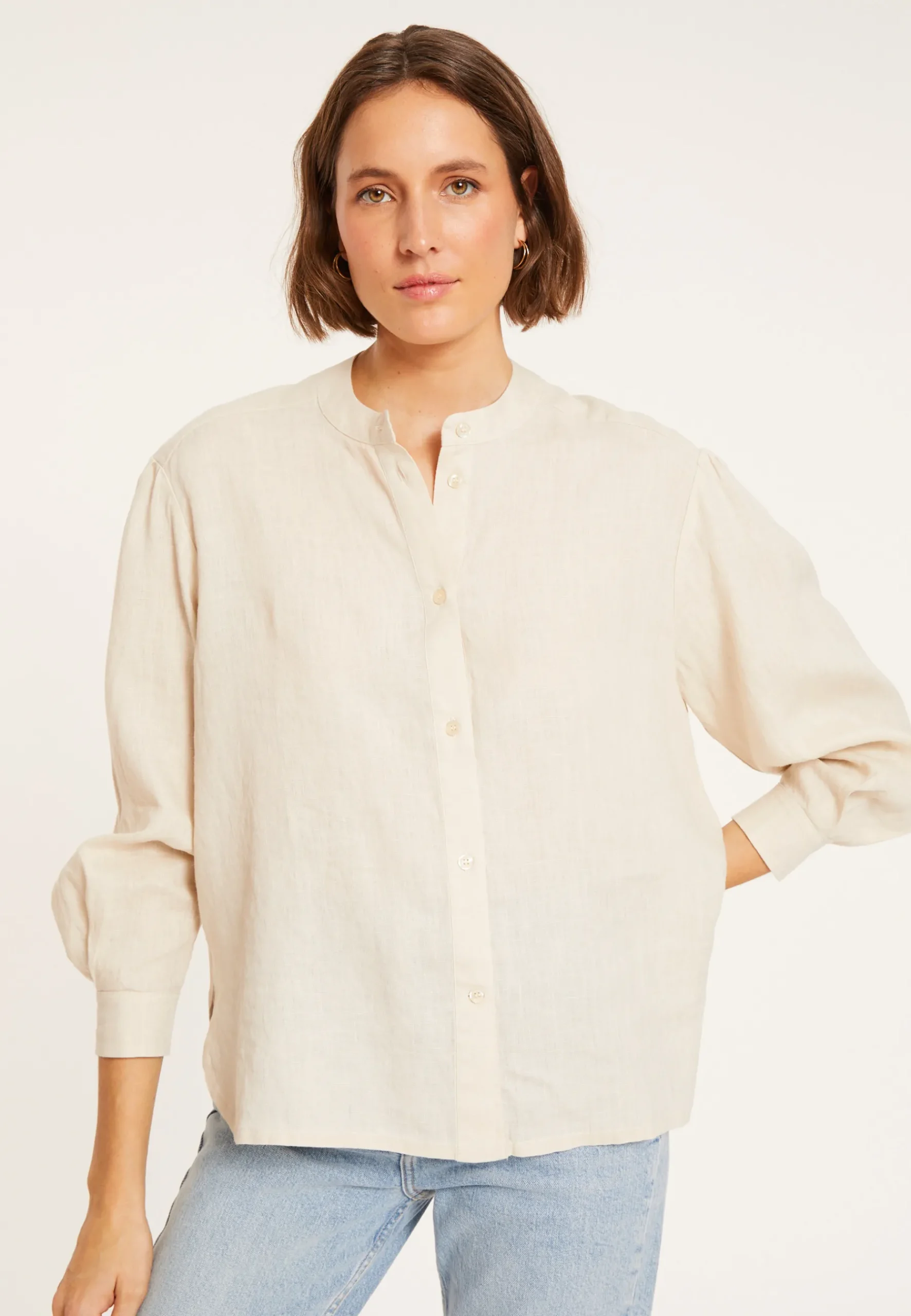 Montagut T-Shirts Et Débardeurs-Blouse en lin col tunisien - Vania 12-Beige clair