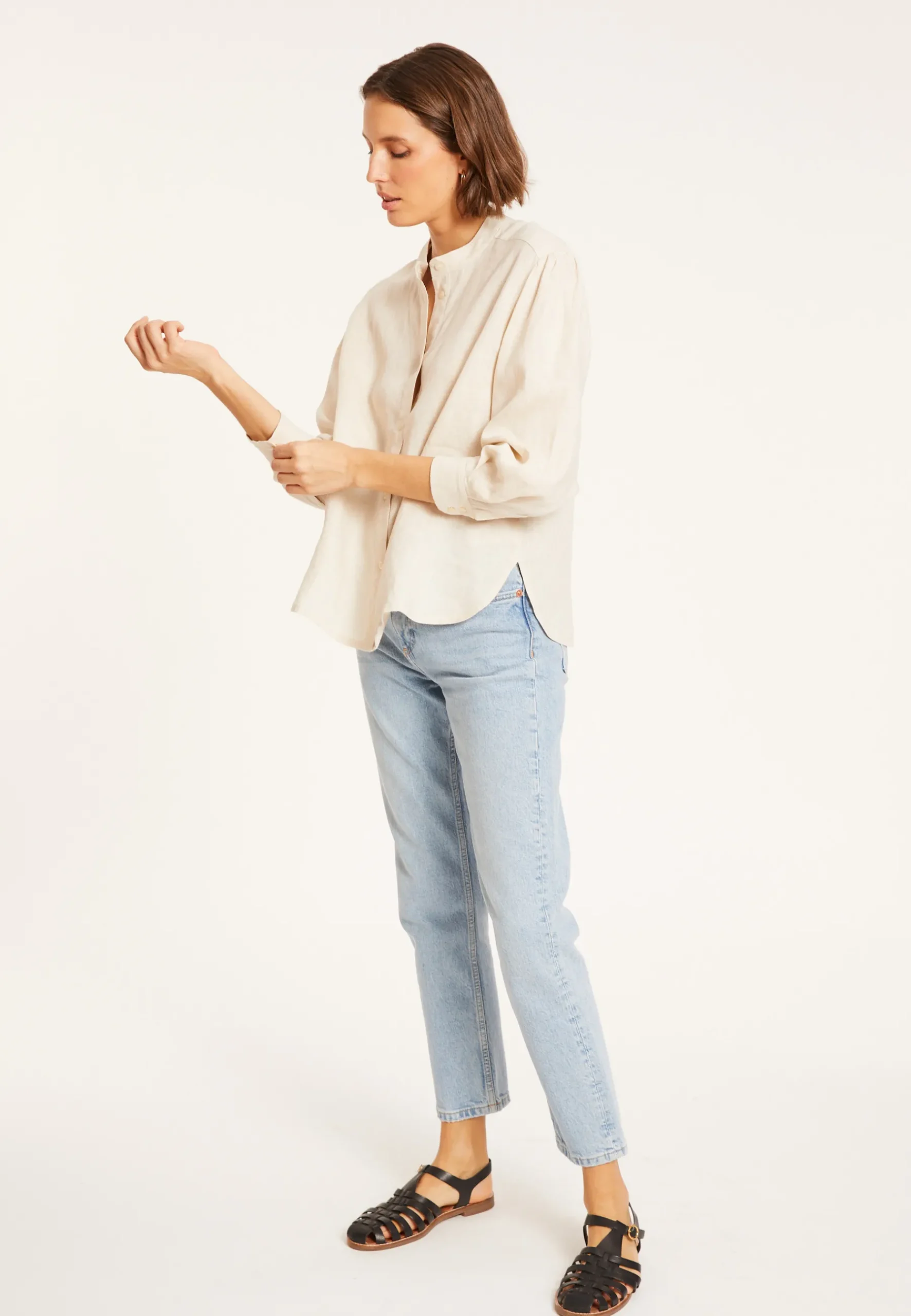 Montagut T-Shirts Et Débardeurs-Blouse en lin col tunisien - Vania 12-Beige clair