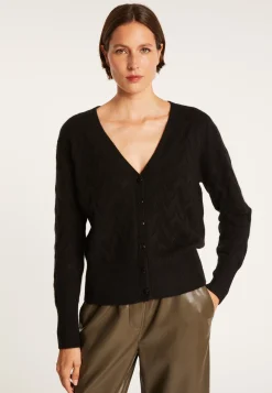 Montagut Vestes Et Cardigans-Cardigan à fantaisie de torsades en cachemire - Fiona 01-Noir