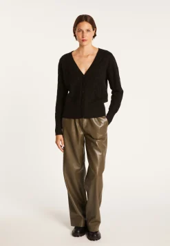 Montagut Vestes Et Cardigans-Cardigan à fantaisie de torsades en cachemire - Fiona 01-Noir