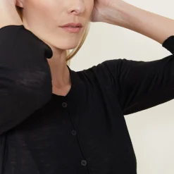 Montagut Vestes Et Cardigans-Cardigan à poches en lin flammé - Bao 01-Noir