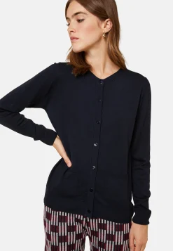 Montagut Vestes Et Cardigans-Cardigan boutonné col rond à poches en laine mérinos - Amalia 05-Bleu marine