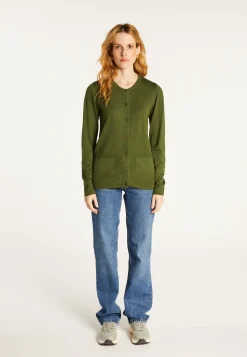 Montagut Vestes Et Cardigans-Cardigan boutonné col rond à poches en laine mérinos - Amalia 83-Kaki