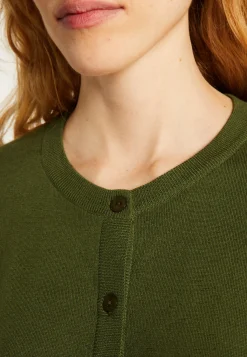 Montagut Vestes Et Cardigans-Cardigan boutonné col rond à poches en laine mérinos - Amalia 83-Kaki
