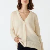 Montagut Vestes Et Cardigans-Cardigan boutonné col V en mohair - Anais 82-Ecru