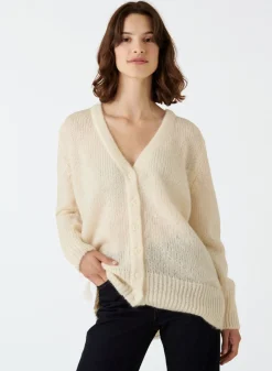 Montagut Vestes Et Cardigans-Cardigan boutonné col V en mohair - Anais 82-Ecru