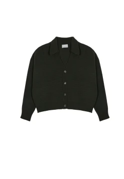 Montagut Vestes Et Cardigans-Cardigan col polo en cachemire mélangé - Liza 83-Kaki