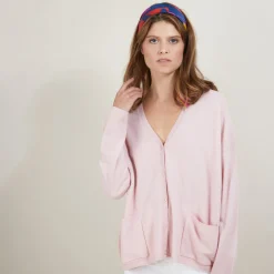 Montagut Les Incontournables-Cardigan col V en cachemire - Brunne 24-Rose clair