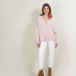 Montagut Les Incontournables-Cardigan col V en cachemire - Brunne 24-Rose clair