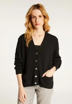 Montagut Les Incontournables-Cardigan col V en Laine et Soie - Bilan 01-Noir