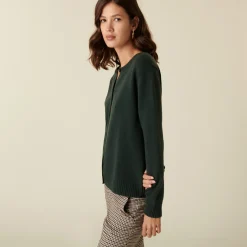 Montagut Les Incontournables-Cardigan en cachemire col rond boutonné - Adelys 94-Vert amande