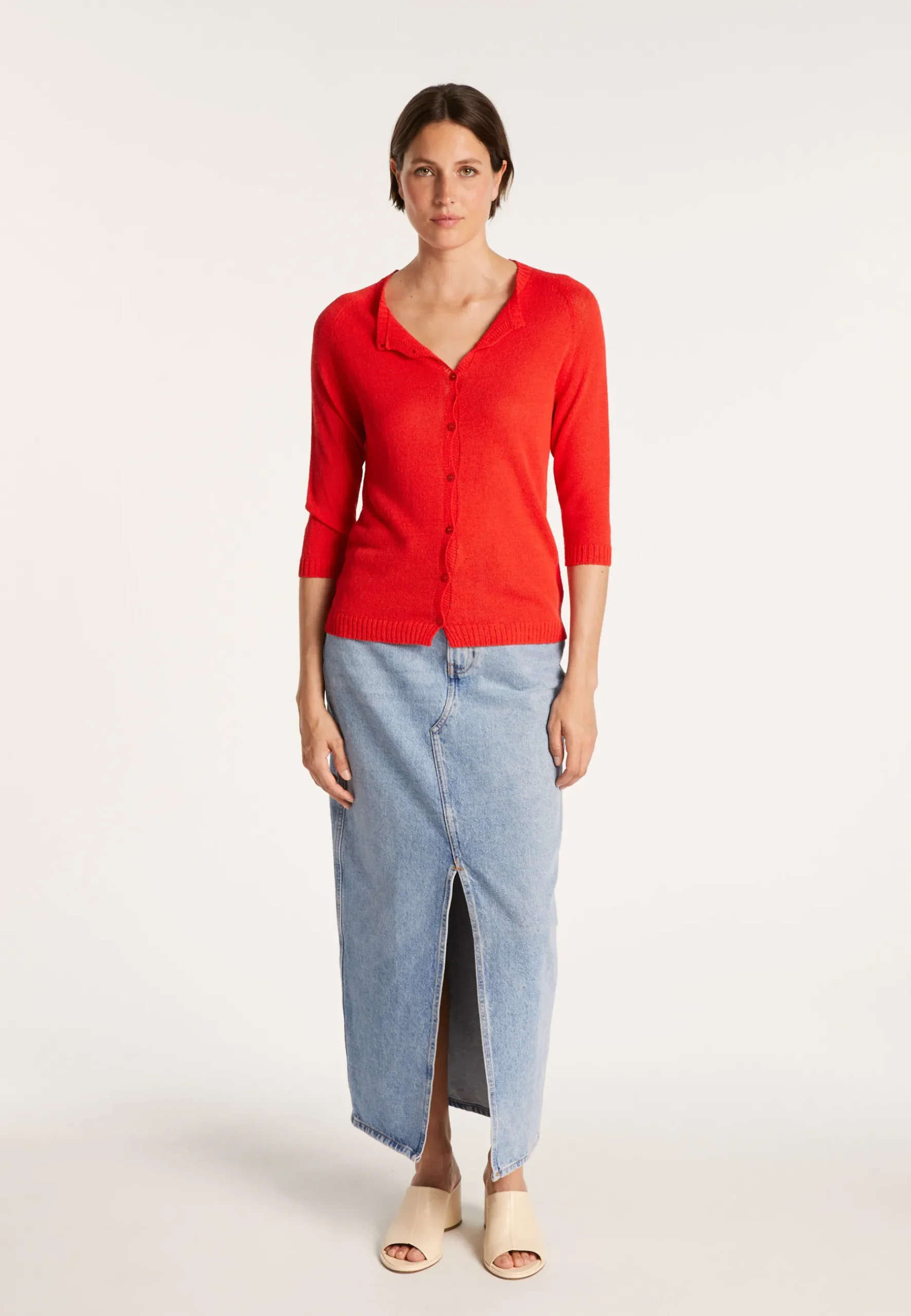 Montagut Vestes Et Cardigans-Cardigan femme en viscose crepe - Boubou 52-Rouge