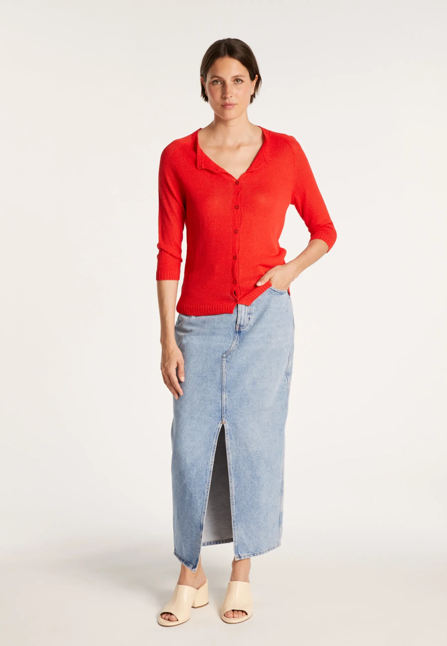 Montagut Vestes Et Cardigans-Cardigan femme en viscose crepe - Boubou 52-Rouge