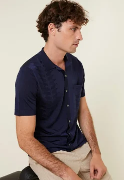 Montagut Le Fil Lumière®-Chemise à motifs manches courtes en Fil Lumière - Gustav 75-Bleu nuit