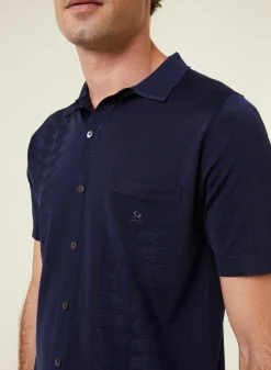 Montagut Le Fil Lumière®-Chemise à motifs manches courtes en Fil Lumière - Gustav 75-Bleu nuit
