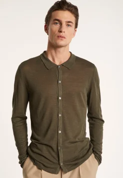 Montagut Chemises-Chemise boutonnée en lin flammé - Blason 83-Kaki