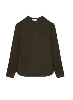 Montagut Chemises-Chemise col tunisien en lin - Romeo 83-Kaki