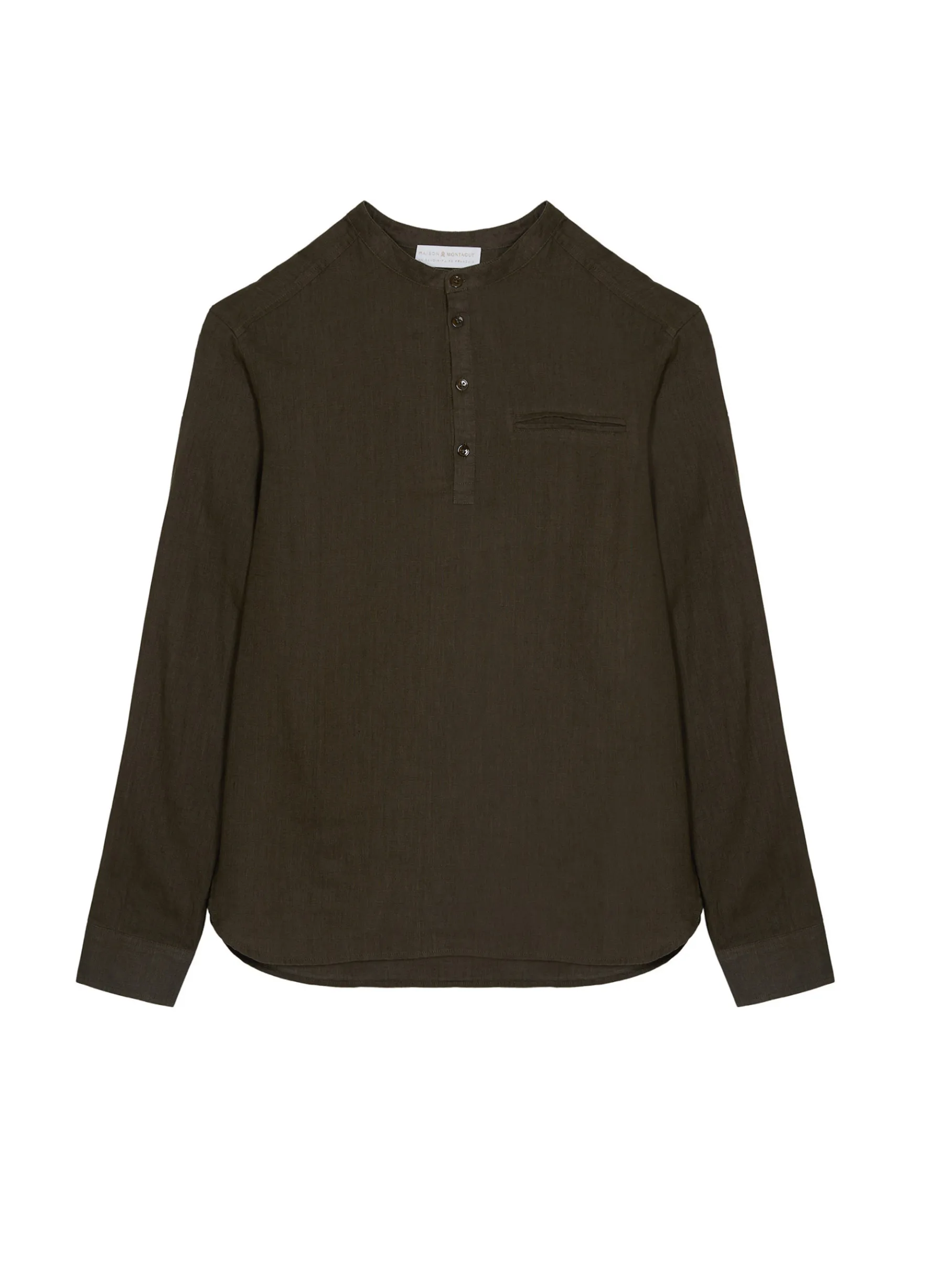 Montagut Chemises-Chemise col tunisien en lin - Romeo 83-Kaki