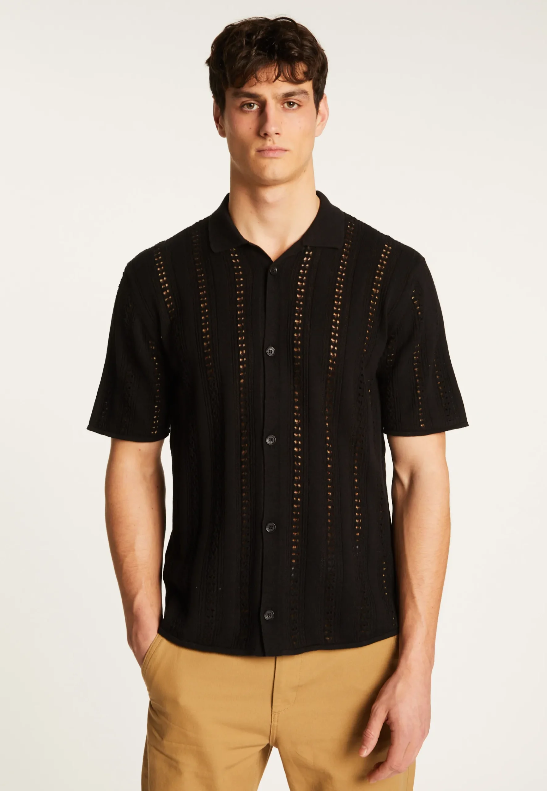 Montagut Chemises-Chemise en coton ajourée - Miguel 01-Noir