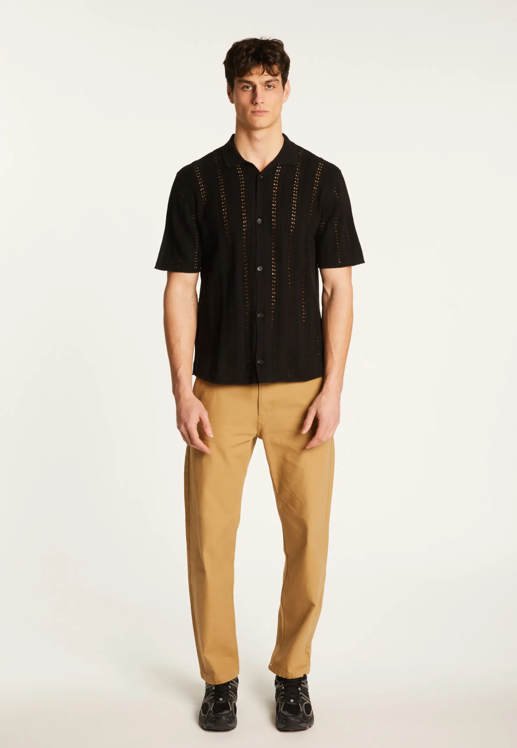 Montagut Chemises-Chemise en coton ajourée - Miguel 01-Noir