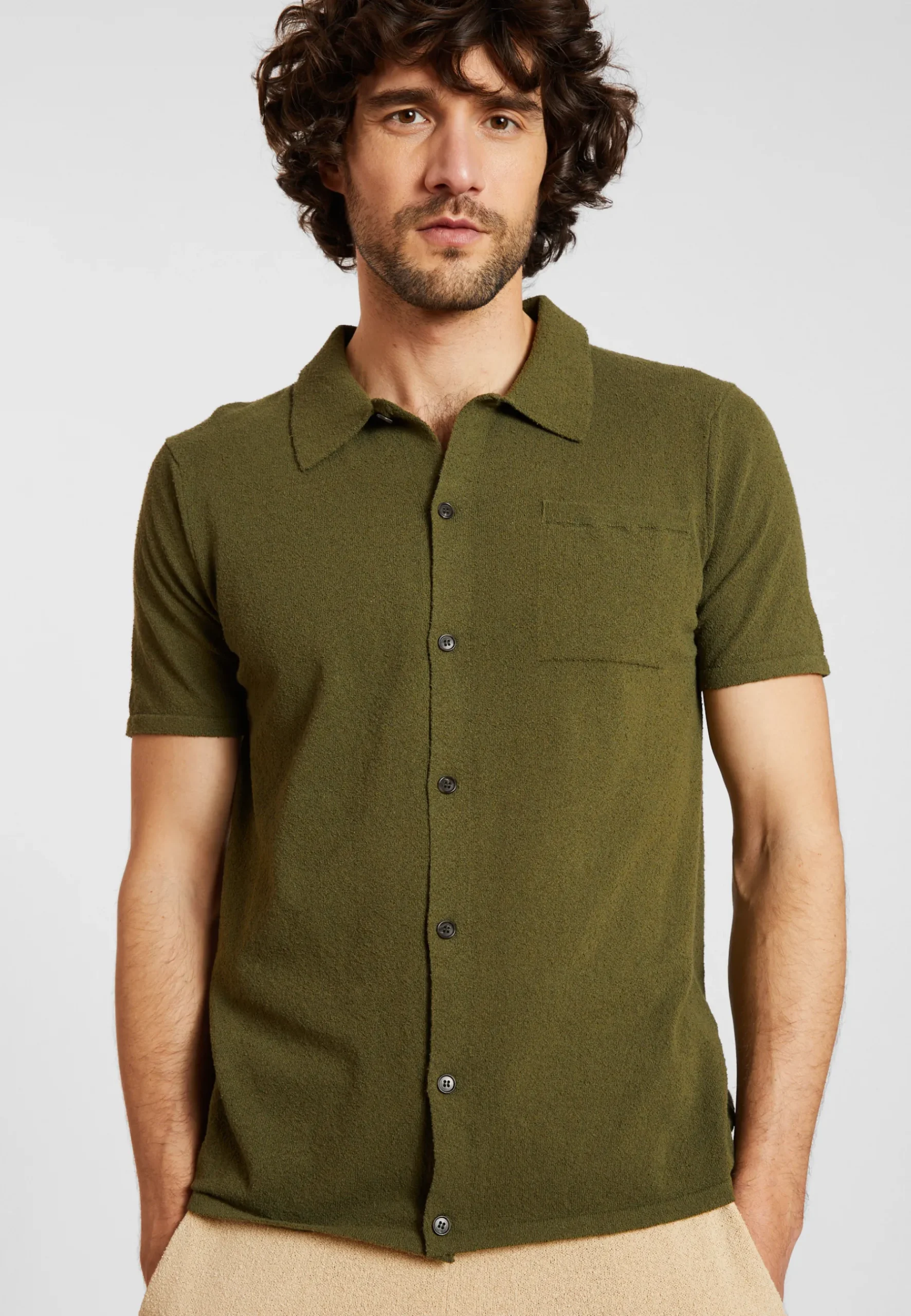 Montagut Chemises-Chemise en coton brossé - Dominique 83-Kaki