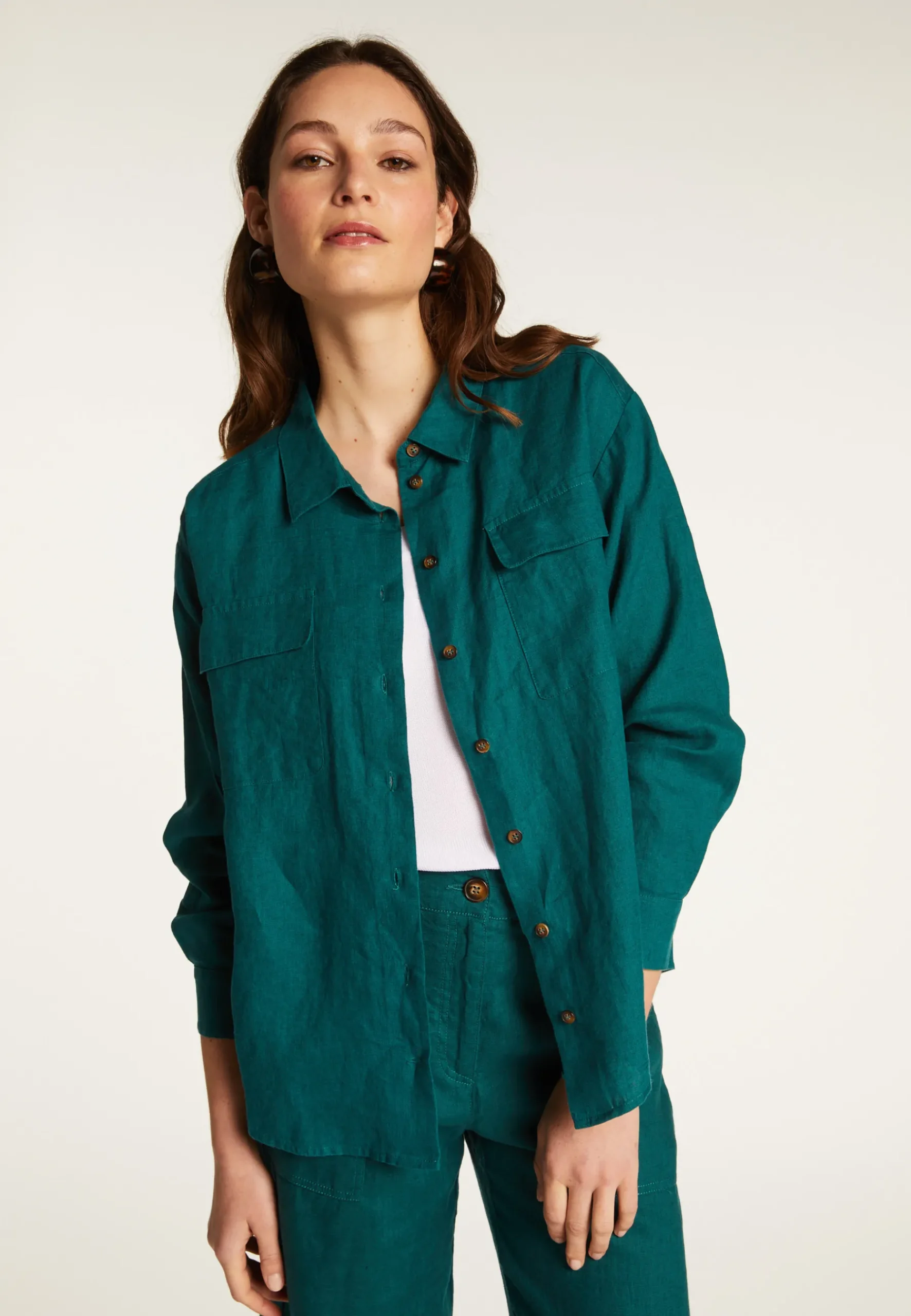 Montagut Chemisiers Et Polos-Chemise en lin - Tonya 93-Emeraude