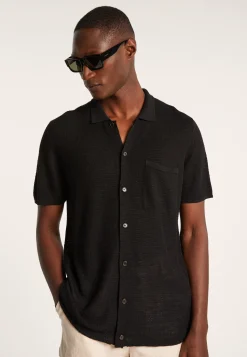 Montagut Chemises-Chemise manches courtes en lin flammé - Icarus 01-Noir