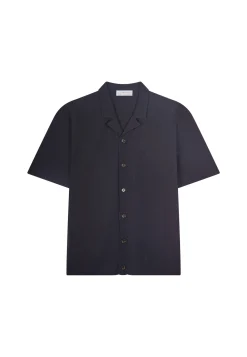 Montagut Chemises-Chemise manches courtes en coton et lin - Igino 05-Bleu marine