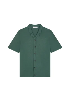 Montagut Chemises-Chemise manches courtes en coton et lin - Igino 21-Vert foncé