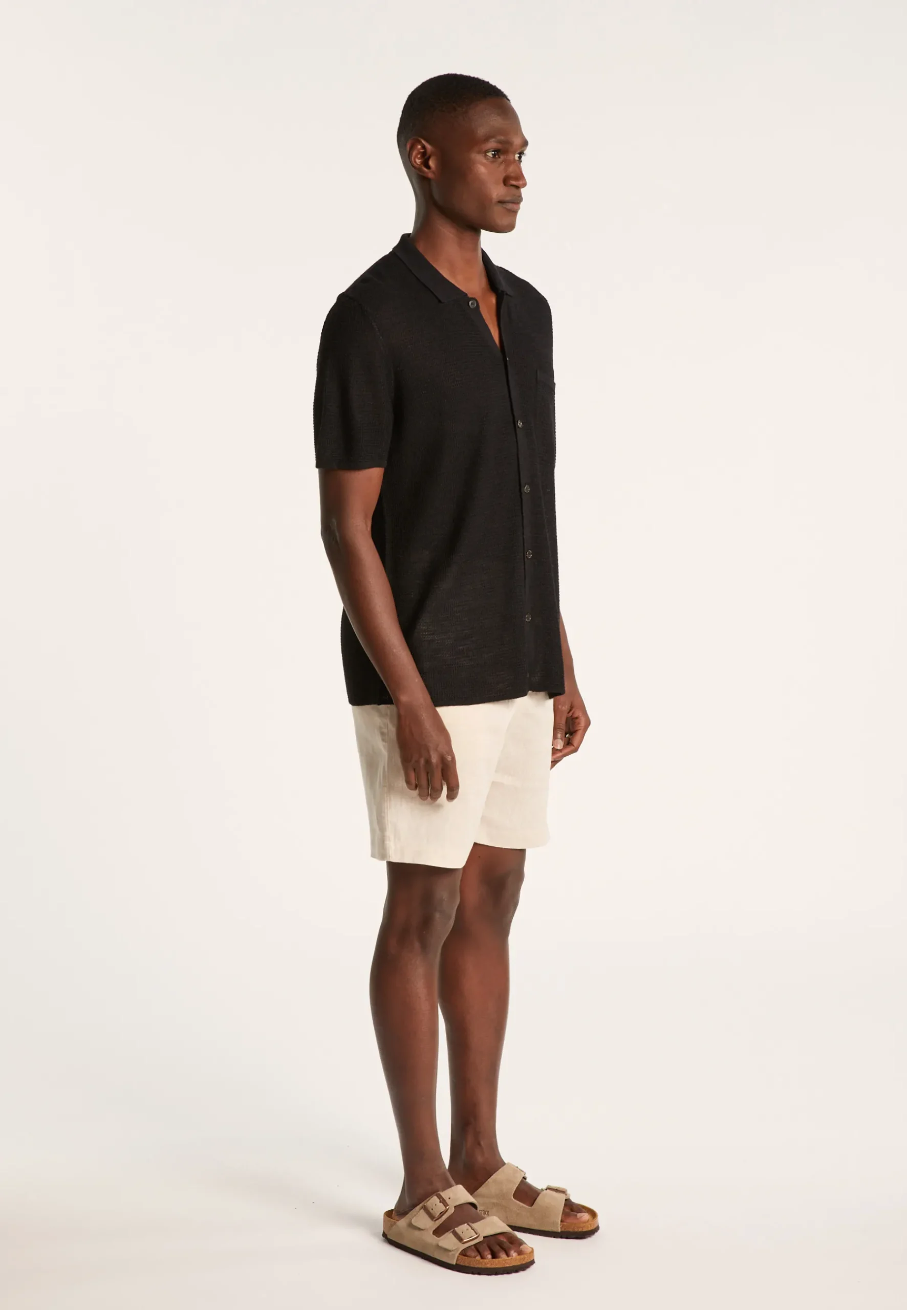 Montagut Chemises-Chemise manches courtes en lin flammé - Icarus 01-Noir
