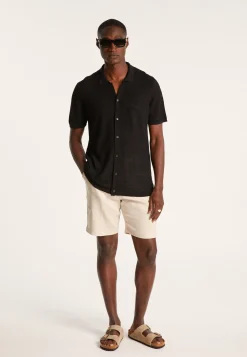 Montagut Chemises-Chemise manches courtes en lin flammé - Icarus 01-Noir
