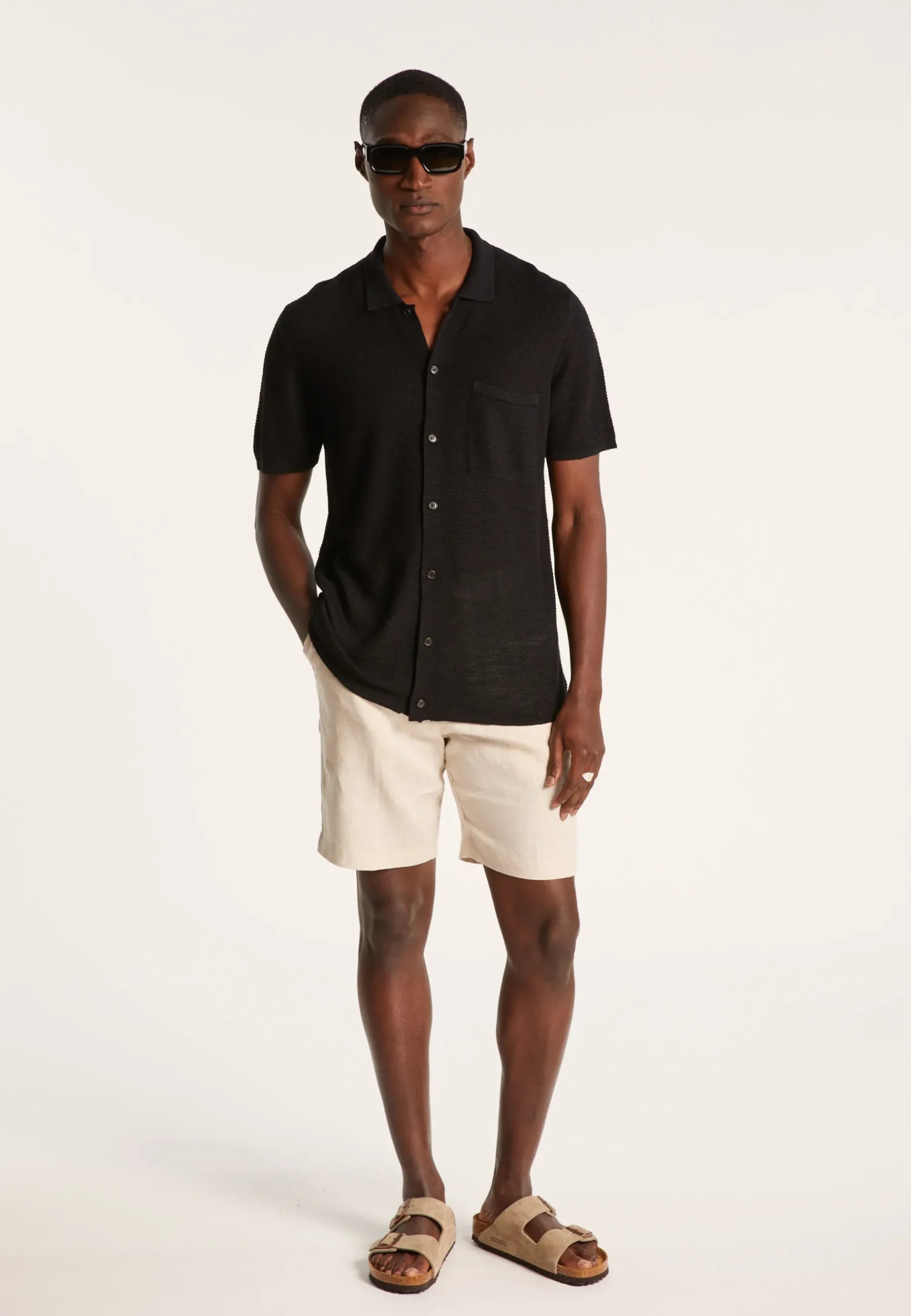 Montagut Chemises-Chemise manches courtes en lin flammé - Icarus 01-Noir