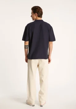 Montagut Chemises-Chemise manches courtes en coton et lin - Igino 05-Bleu marine