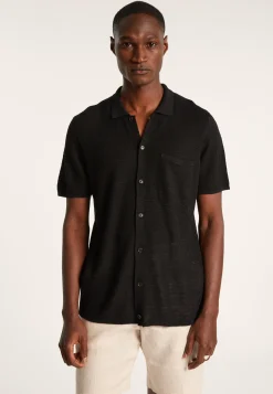 Montagut Chemises-Chemise manches courtes en lin flammé - Icarus 01-Noir