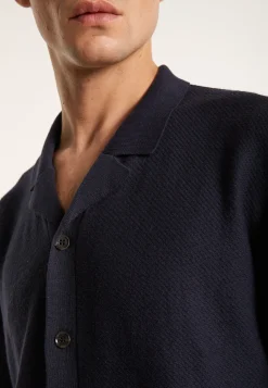 Montagut Chemises-Chemise manches courtes en coton et lin - Igino 05-Bleu marine