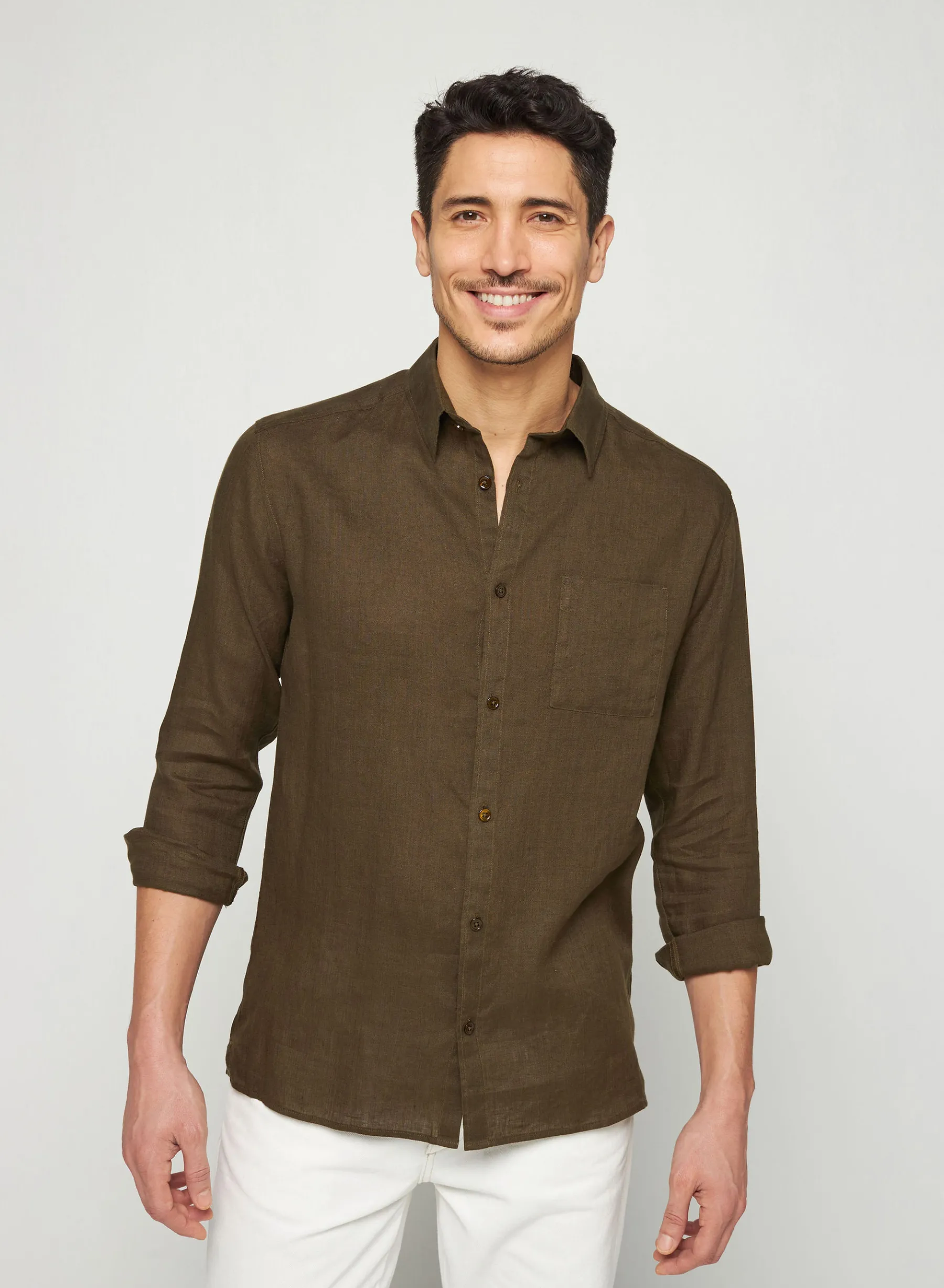 Montagut Chemises-Chemise manches longues en lin - Robin 83-Kaki