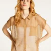 Montagut T-Shirts Et Débardeurs-Chemisier manches courtes effet irrisé - Stacy 14-Beige foncé