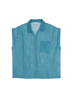 Montagut T-Shirts Et Débardeurs-Chemisier manches courtes effet irrisé - Stacy 49-Turquoise