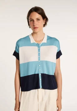Montagut Chemisiers Et Polos-Chemisier tricolore soie naturelle - Alyzée 05-Bleu marine