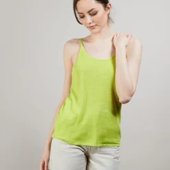 Montagut T-Shirts Et Débardeurs-Débardeur à fines bretelles en lin flammé - Bajah 90-Vert anis