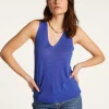 Montagut T-Shirts Et Débardeurs-Débardeur col V en lin flammé - Lalita 48-Bleu roi