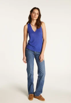 Montagut T-Shirts Et Débardeurs-Débardeur col V en lin flammé - Lalita 48-Bleu roi