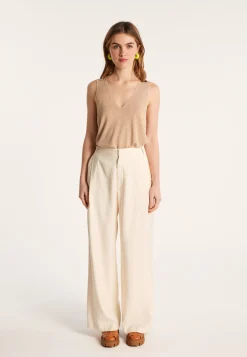 Montagut T-Shirts Et Débardeurs-Débardeur en lin flammé - Lalita 13-Beige moyen