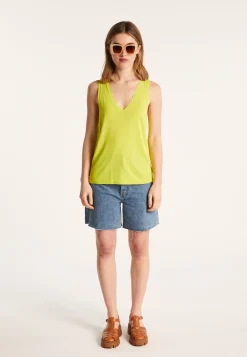 Montagut T-Shirts Et Débardeurs-Débardeur en lin flammé - Lalita 90-Vert anis