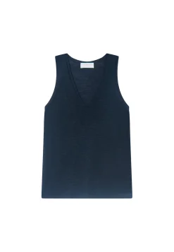 Montagut T-Shirts Et Débardeurs-Débardeur en lin flammé - Lalita 05-Bleu marine