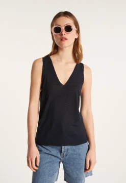 Montagut T-Shirts Et Débardeurs-Débardeur en lin flammé - Lalita 05-Bleu marine