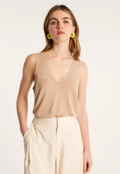 Montagut T-Shirts Et Débardeurs-Débardeur en lin flammé - Lalita 13-Beige moyen