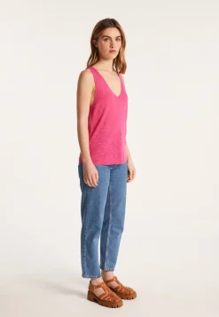 Montagut T-Shirts Et Débardeurs-Débardeur en lin flammé - Lalita 26-Rose foncé