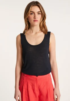 Montagut T-Shirts Et Débardeurs-Débardeur en lin flammé - Maitena 05-Bleu marine